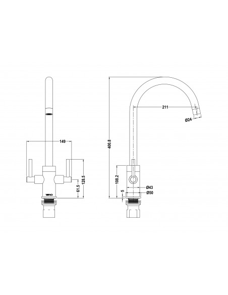 Curvato Round Spout Twin Lever Kitchen Tap Chrome
