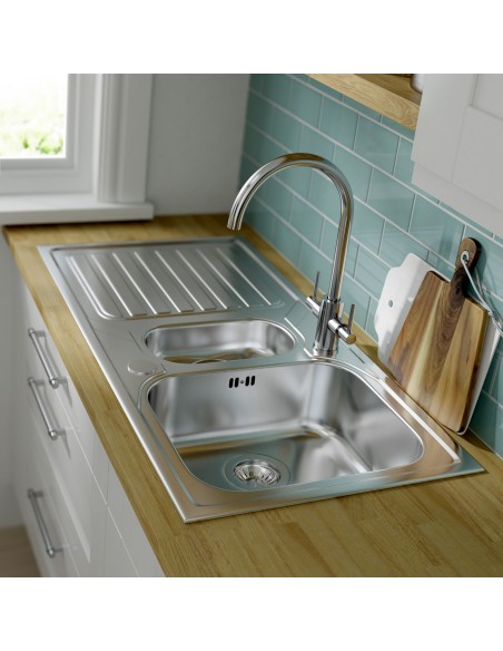 Curvato Brushed Steel Slim Round Spout Twin Lever Kitchen CUR/02/BS