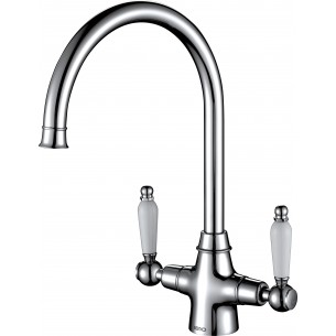 Rodez Twin-Lever Kitchen Tap Chrome White & Black handles 1810 Company ROD/01/CH