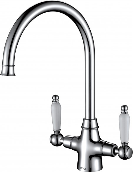 Rodez Twin-Lever Kitchen Tap Chrome White & Black handles 1810 Company ROD/01/CH