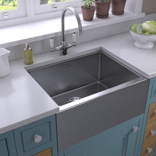 Rodez Twin-Lever Kitchen Tap Brushed Steel White & Black Handles 1810 ROD/02/BS 2