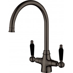 Rodez Matte Black Twin-Lever Kitchen Tap White & Black Handles 1810 ROD/07/MB 2