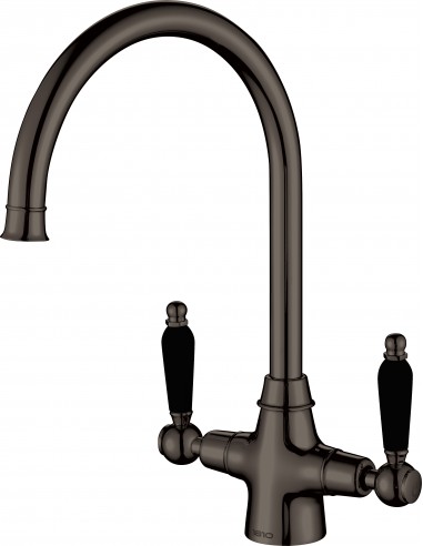 Rodez Matte Black Twin-Lever Kitchen Tap White & Black Handles 1810 ROD/07/MB