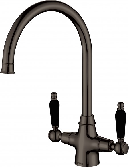 Rodez Matte Black Twin-Lever Kitchen Tap White & Black Handles 1810 ROD/07/MB