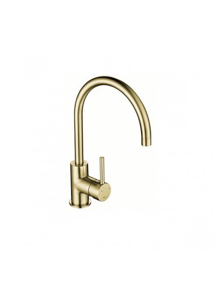 Courbe curved Spout Brushed brass gold tap,  Swan neck, side lever COU/08/BGB