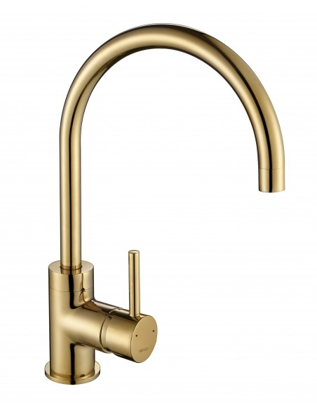 Courbe Curved Spout Gold brass Kitchen tap, swan neck, side lever, COU/06/GB