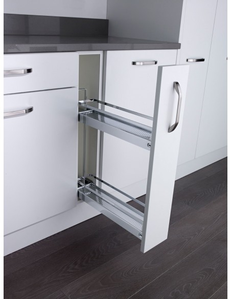 150mm Kessebohmer Base Pull-Out Kitchen Storage Chrome STYLE Bottles K2ASBP150CH