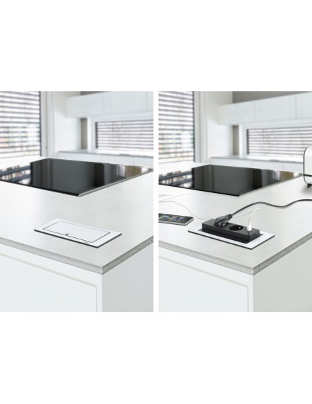 EVOline Backflip Black Glass Gloss Worktop Sockets C USB Charger 1592 7101 9700