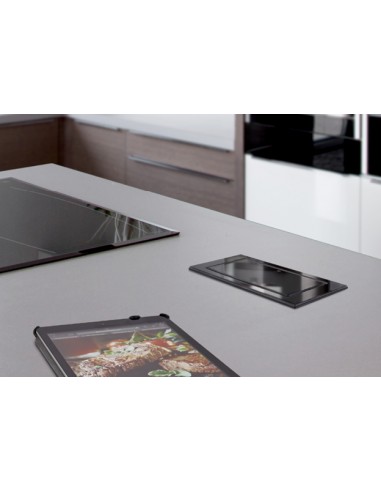 EVOline Backflip Black Glass Gloss Worktop Sockets C USB Charger 1592 7101 9700
