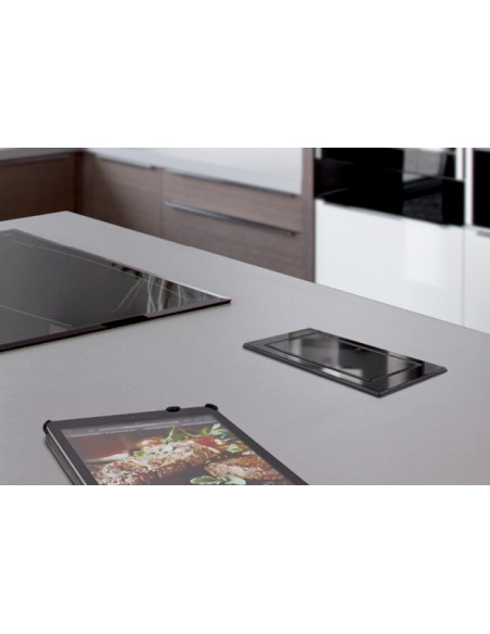 EVOline Backflip Black Glass Gloss Worktop Sockets C USB Charger 1592 7101 9700