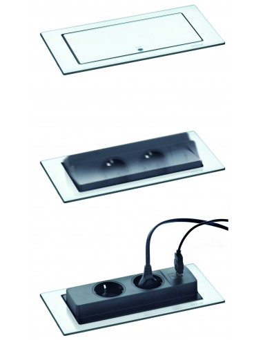 EVOline Backflip Black Glass Gloss Worktop Sockets C USB Charger 1592 7101 9700