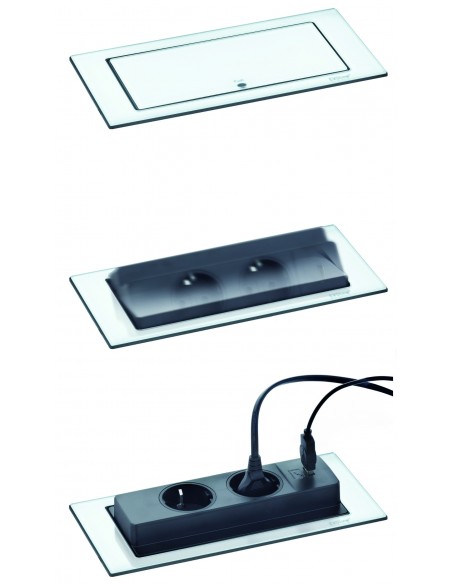 EVOline Backflip Black Glass Gloss Worktop Sockets C USB Charger 1592 7101 9700
