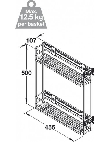 150mm Base Pull-Out Storage 2-Tier Side Mount Chrome Door Or Hinged 54535260