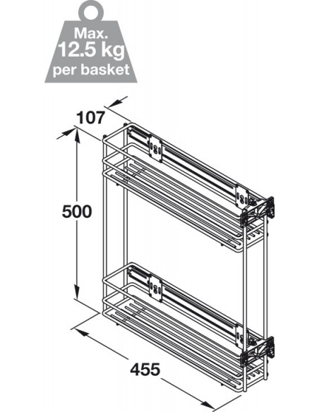 150mm Base Pull-Out Storage 2-Tier Side Mount Chrome Door Or Hinged 54535260