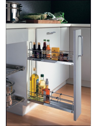 150mm Kessebohmer Kitchen Base Narrow Pull-Out Classic Chrome 2-Tier  KBP150CH