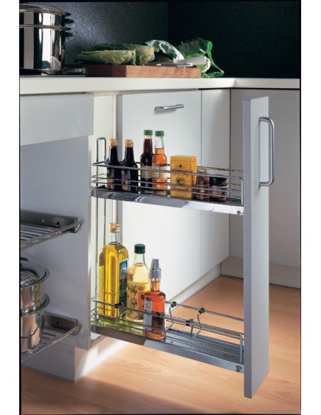 150mm Kessebohmer Kitchen Base Narrow Pull-Out Classic Chrome 2-Tier  KBP150CH