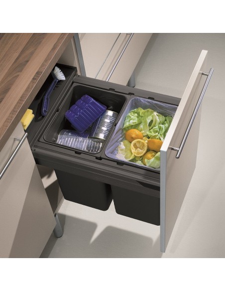 450mm Ninka Waste Bin One2five Double Container Door Fix 64L Soft Closing  55164594