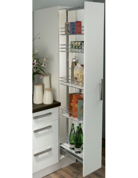 300mm Tall Kitchen Larder Pull Out Shelves Soft Close Chrome wire or White Inserts 54645215