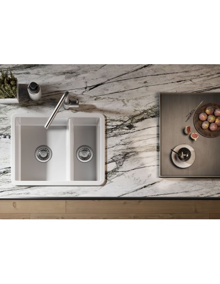 Thomas Denby Metro 1.5 Ceramic Kitchen Sink White MET1020W Showing Inset Top mount