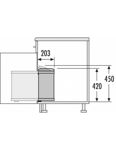 Hailo Uno Waste Bin 16L 450 Auto Lid Open Side Mount Stainless Steel 50262023
