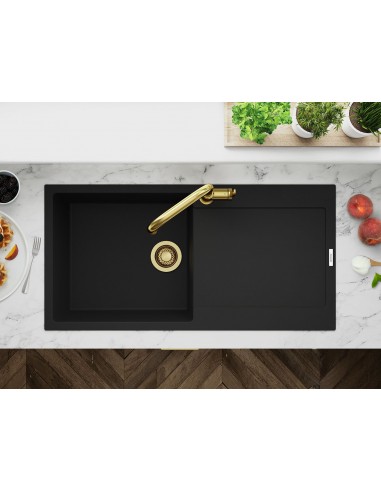 Clearwater Carina Nero Granite Quarsil D100L Black Kitchen Sink 1.0 Bowl & Waste CARD100LNE
