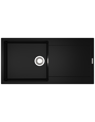 Clearwater Carina Nero Granite Quarsil D100L Black Kitchen Sink 1.0 Bowl & Waste CARD100LNE