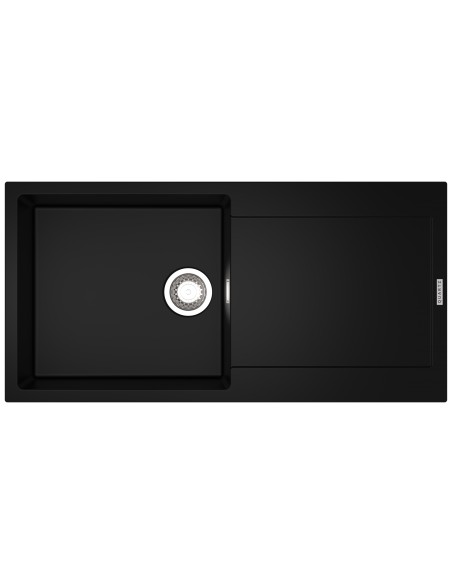 Clearwater Carina Nero Granite Quarsil D100L Black Kitchen Sink 1.0 Bowl & Waste CARD100LNE