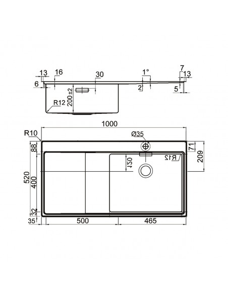 Clearwater Xeron 105 Kitchen Sink Square 1.0 Bowl 1.2 Stainless Steel ML1F143A2
