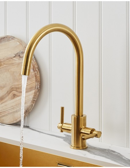 Clearwater Rococo Artisan Brass Kitchen Tap Twin Lever Twist & Spray ROC2AB