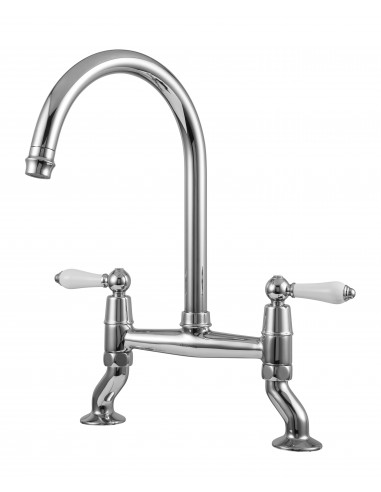 Clearwater Elegance Bridge Chrome Kitchen Tap White Twin Levers 0.1 ELB10CP