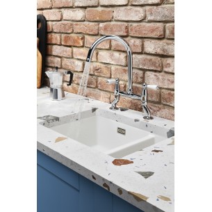 Clearwater Elegance Bridge Chrome Kitchen Tap White Twin Levers 0.1 ELB10CP 2