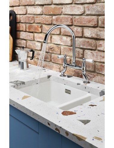Clearwater Elegance Bridge Chrome Kitchen Tap White Twin Levers 0.1 ELB10CP