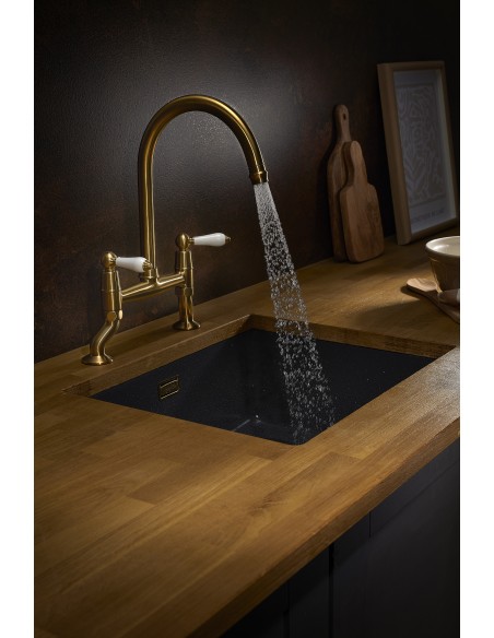 Clearwater Elegance Bridge Brass Kitchen Tap White Twin Levers 0.1 Bar