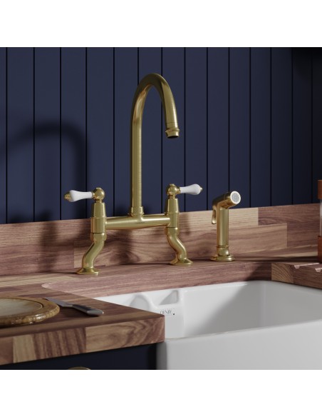 Clearwater Elegance Bridge Handspray Brushed Brass Kitchen Tap ELBR10BB