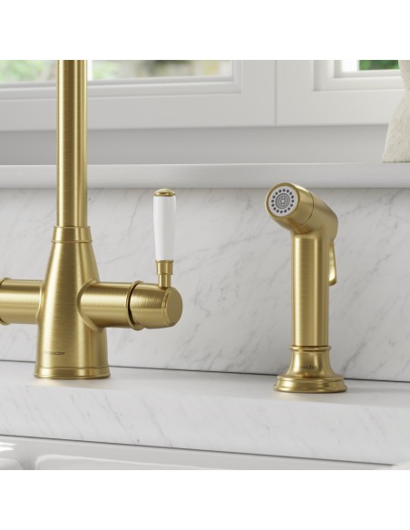 Clearwater Elegance Bridge Handspray Brushed Brass Kitchen Tap ELBR10BB