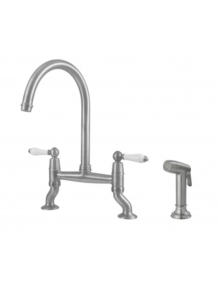 Clearwater Elegance Bridge Handspray Brushed Nickel Kitchen Tap