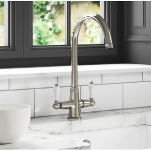 Clearwater Elegance Monobloc Brushed Nickel Twin Lever Kitchen Tap EL20BN 2