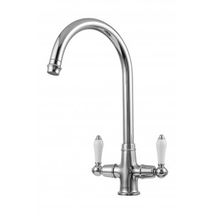 Clearwater Elegance Monobloc Chrome White Twin Lever Kitchen Tap WRAS EL20CP 2