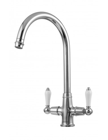 Clearwater Elegance Monobloc Chrome White Twin Lever Kitchen Tap WRAS EL20CP