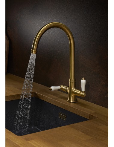 Clearwater Elegance Monobloc Bronze White Twin Lever Kitchen Tap WRAS EDL20BZ