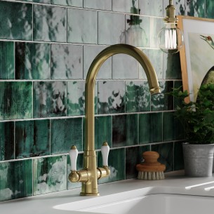 Clearwater Elegance Monobloc Bronze White Twin Lever Kitchen Tap WRAS EDL20BZ 2