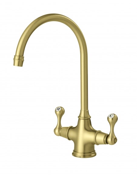 Clearwater Coriolis Brushed Brass Kitchen Tap Twin Lever Low 0.3 Bar CO2BB