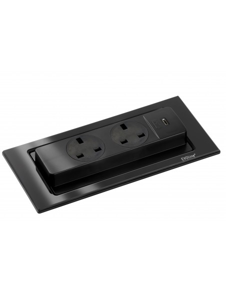 EVOline Backflip Black Glass Gloss Worktop Sockets C USB Charger 1592 7101 9700