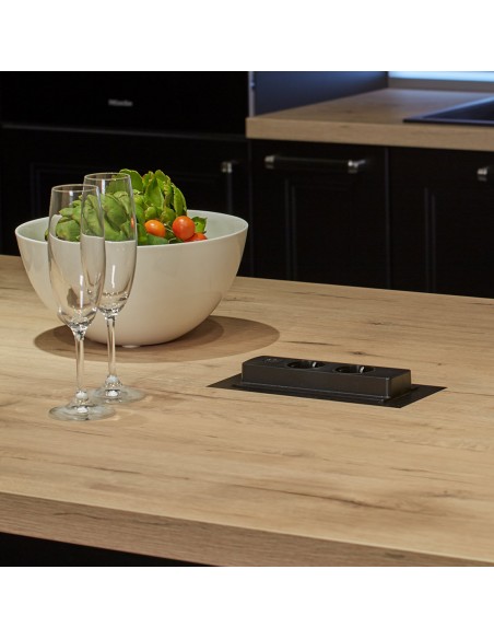 EVOline Backflip Black Steel Matt Kitchen UK Sockets C USB Charger 1592 7102 0000