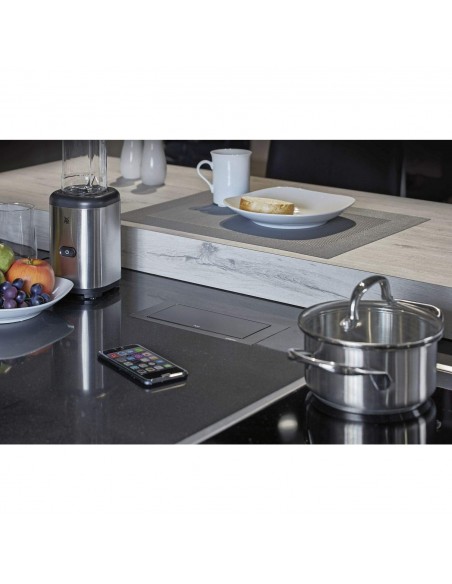 EVOline Backflip Black Matt Steel Kitchen UK Sockets C USB Charger 1592 7102 0000