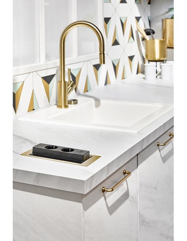 EVOline Backflip Antique Brass UK Worktop Sockets C USB Charger 1592 7102 0300