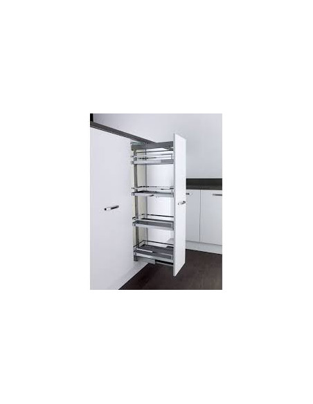 300mm Kessebohmer Studio Larder Kitchen Pull Out Anthracite Dispensa KSSALF300FEA Showing X4 trays Chrome version