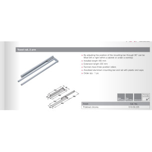 Double Telescopic Towel Rail Polished Chrome Aluminium Pull-Out 460mm 51050225 2