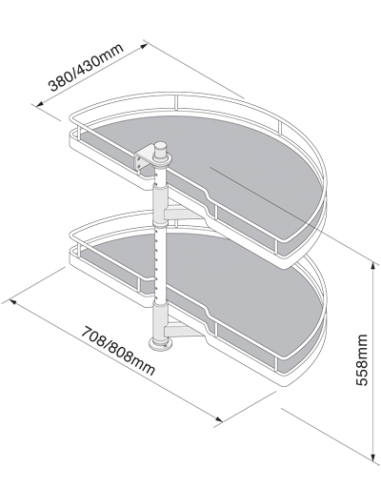 1000mm 1/2 Corner Carousel Kitchen Storage Independent Shelves IP2CC210