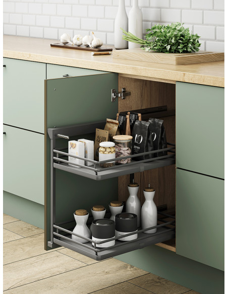 400mm Pull-Out Base Storage Kitchen Double Tier Innostor Anthracite  IP4B400